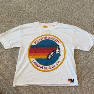Aviator Nation Boyfriend Tee with Rainbow Graphic - White, small